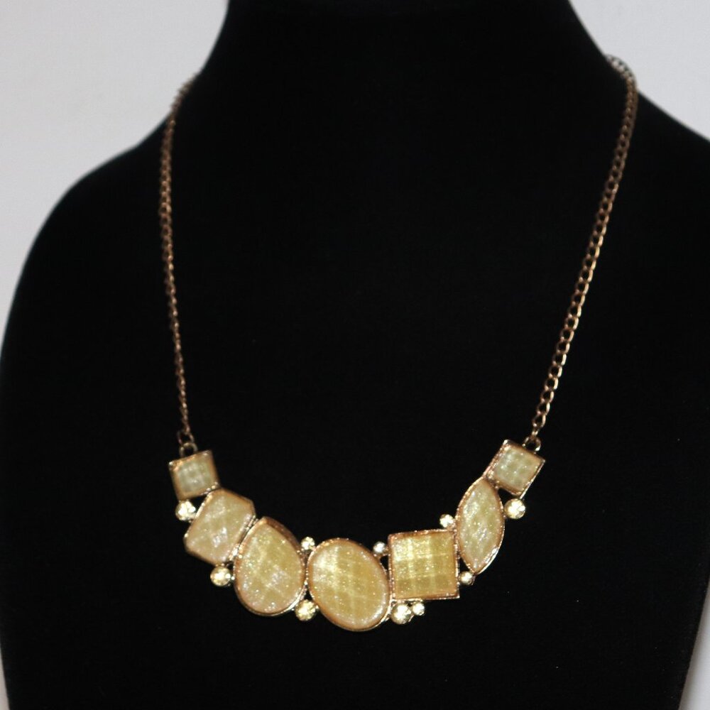 Beautiful gold and yellow rhinestone bib style statement necklace 18-20"
